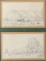 A lot consisting of (2) Grand Tour drawings of landscapes near Tuscany and Naples