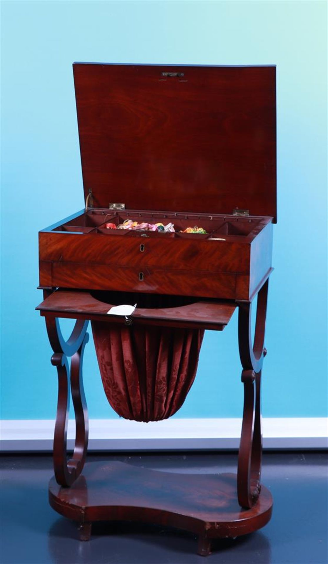 Early 19th Century Mahogany Biedermeier Sewing Table with Contents