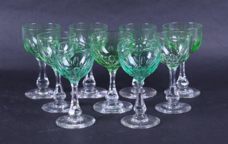 Lot of 9 Moesel Wine Glasses (One with a Crack)