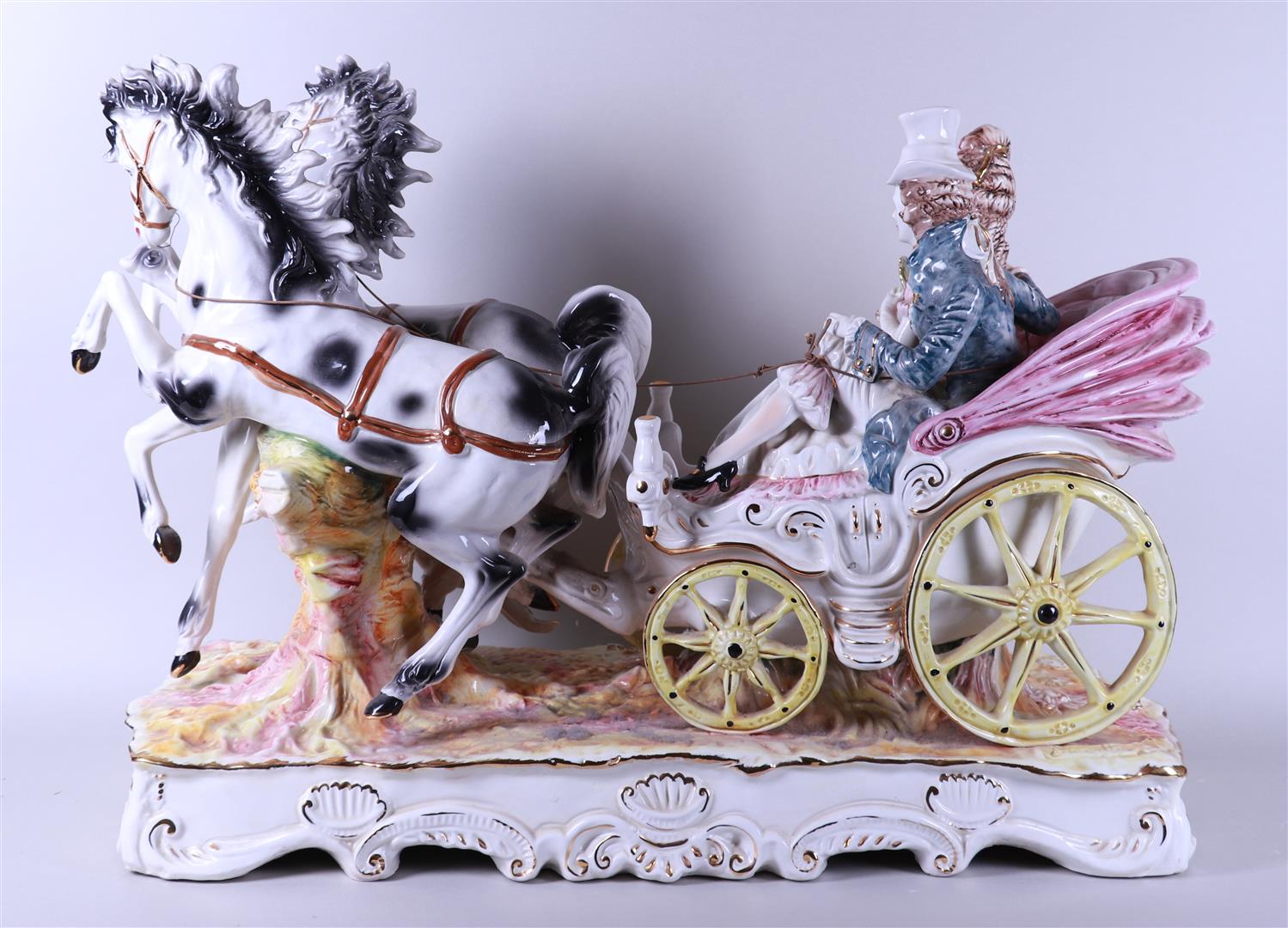 A very large earthenware statue of a carriage with horses, marked Capodimonte - Image 7 of 7