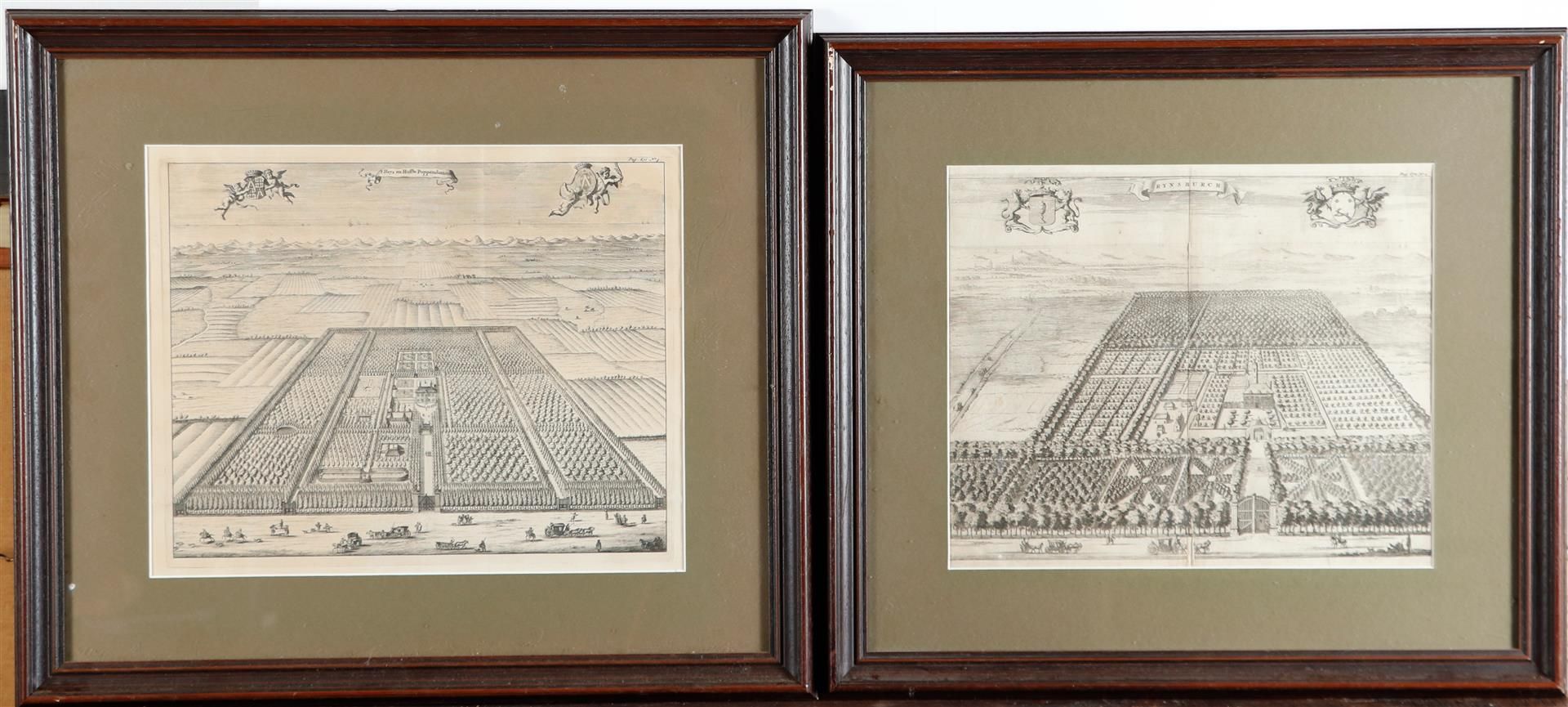 A lot consisting of (7) various 17th century prints with representations of country estates