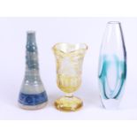 Lot of a Yellow "Bohemian" Goblet Vase, an Earthenware Vase, and a Glass Vase