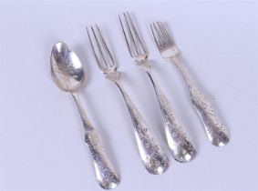 A lot consisting of three silver forks and a spoon.