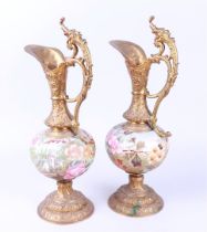 Set of Earthenware and Bronze, Cold-Painted, Tuscan, Neo-Renaissance Wine Jugs