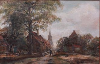Franciscus Willem Helfferich (Den Hag 1871 - 1944), Village view with church, signed (bottom right),