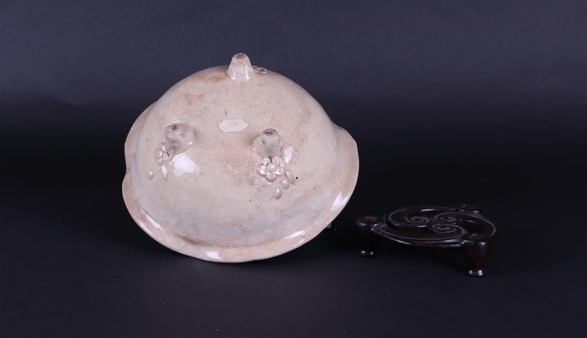 A lobed Celadon incense burner on wooden base with YinYang carving. China Ming, wooden base of later - Image 2 of 4