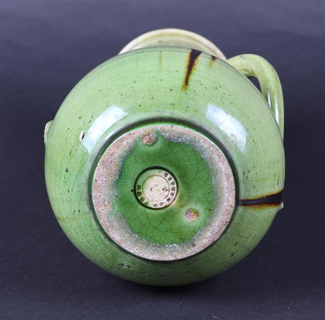 Green glazed earthenware vase with ears, design C.J.van der Hoef - Image 5 of 6