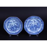 A set of blue and white plates with a decor of frames in a garden. China, Yongzheng.
