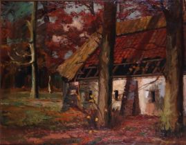 George Pletser (Rotterdam 1871 - 1942), Derelict farm in the forest, signed (right),