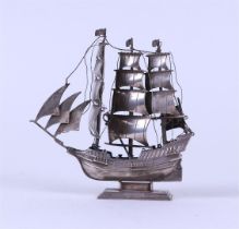 A silver ship model of a 17th century merchant ship.