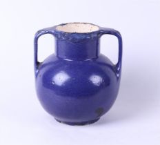 Blue-glazed earthenware ear vase, design C.J.van der Hoef, executed by de Kat Bergen op Zoom.
