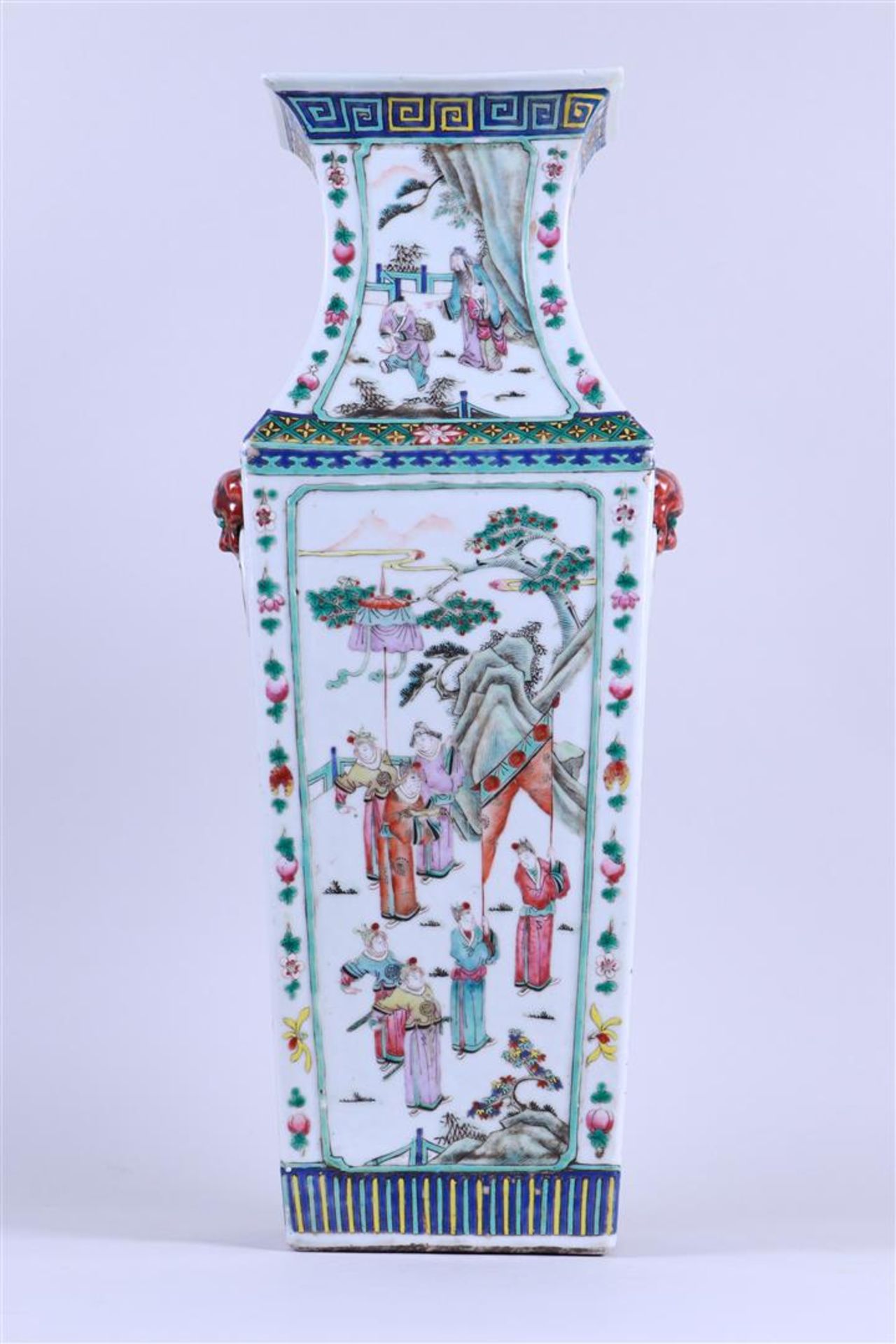 A family rose baluster vase with decor of various figures. China, 19th century.
