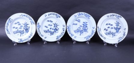 A series of four porcelain plates with fence and bamboo decoration. China, Qianlong.