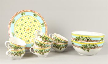 A lot of porcelain consisting of six soup bowls, two salad bowls and a bowl with ivy leaves decor, 