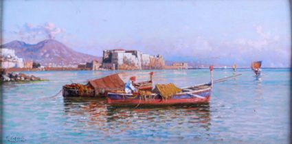 Giuseppe Carelli (Naples 1858 - 1921), View of the Bay of Naples with Mount Vesuvius in the backgrou