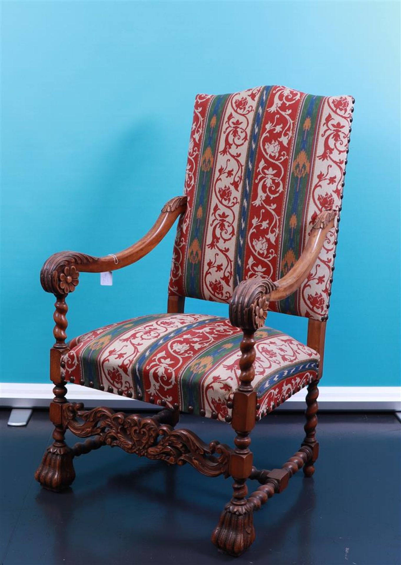 Large Elm Baroque-Style Armchair (Ca. 1900)