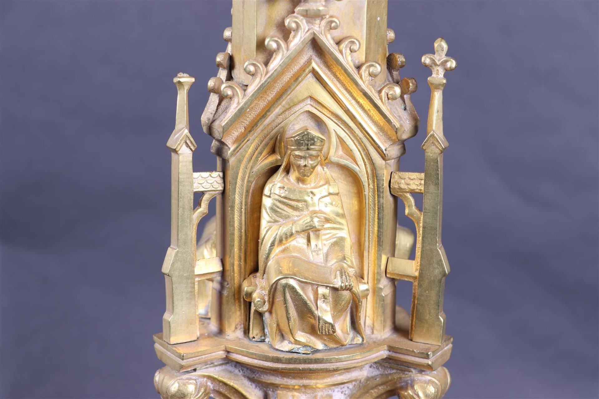 Neo-Gothic Ormolu Altar Candlestick with Images of Church Fathers (Approx. 1880) - Image 2 of 6