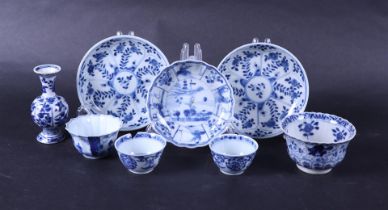 Lot of porcelain; 3x China Kangxi cups, a porcelain cup China 18th century, plate with river landsca