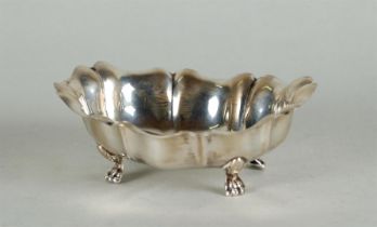 A silver bowl on claw feet. Marked 800, and 76PD, in the edge. 