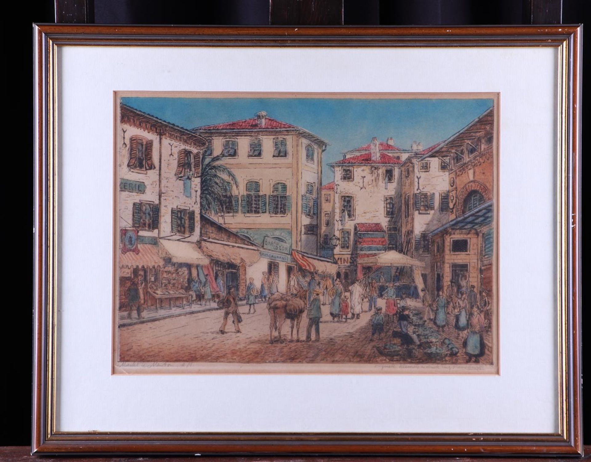 Eugène Rensburg (The Hague 1872 - 1956), View of the Menton market, signed and annotated with title  - Image 2 of 3