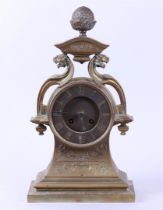 Brass Mantel Clock with Lion Heads and Dragon Wings (Approx. 1890)