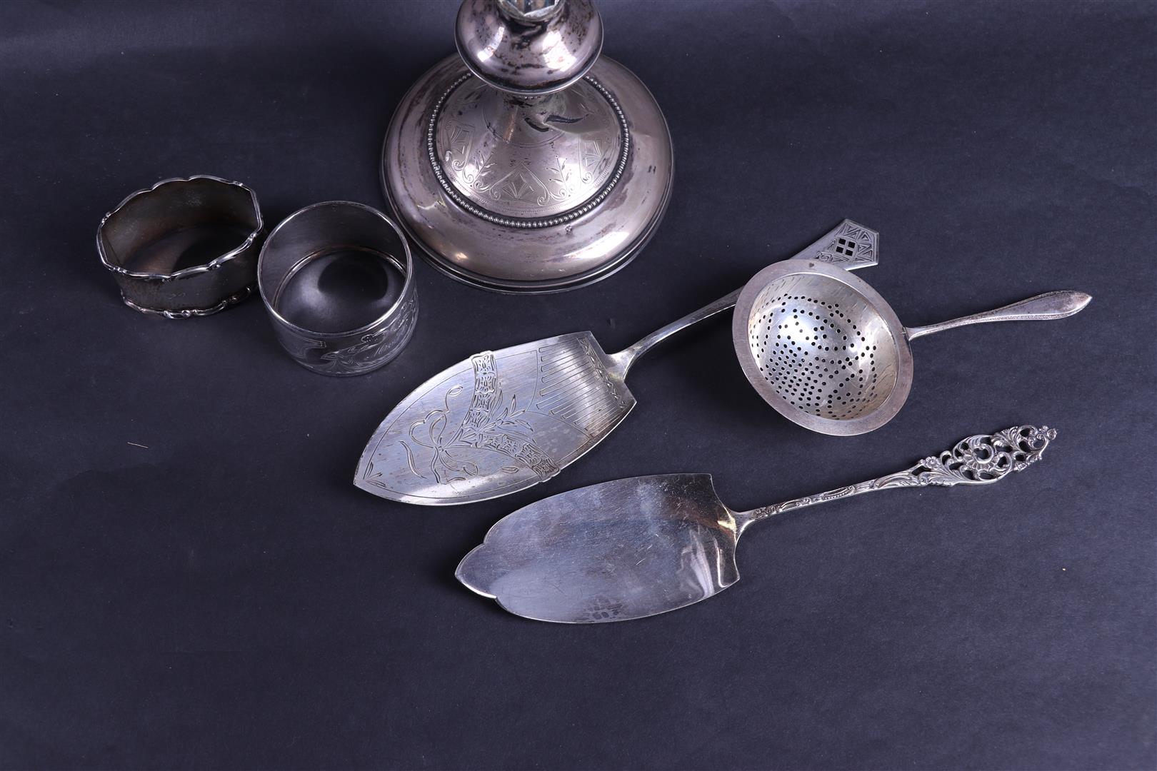 A lot of silver including a vase, serbet rings and a cake server. - Image 2 of 2