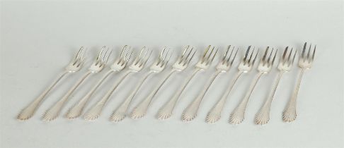 A set of (12) pastry forks marked with a sword.