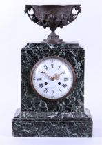 Marble Mantel Clock with a Bronze Chestnut Vase on Top (Ca. 1900)