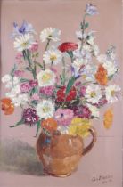 Flower still life in an earthenware jug. Oil on canvas Catherina M.Koekoek-Kattenbeld