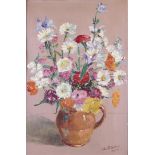 Flower still life in an earthenware jug. Oil on canvas  Catherina M.Koekoek-Kattenbeld 