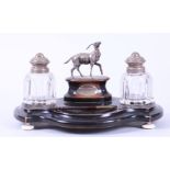 19th Century Inkstand with Silver Deer and Lids on Jars