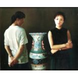 Lao Wing XX, Two women near a Chinese vase, signed and dated '2001'