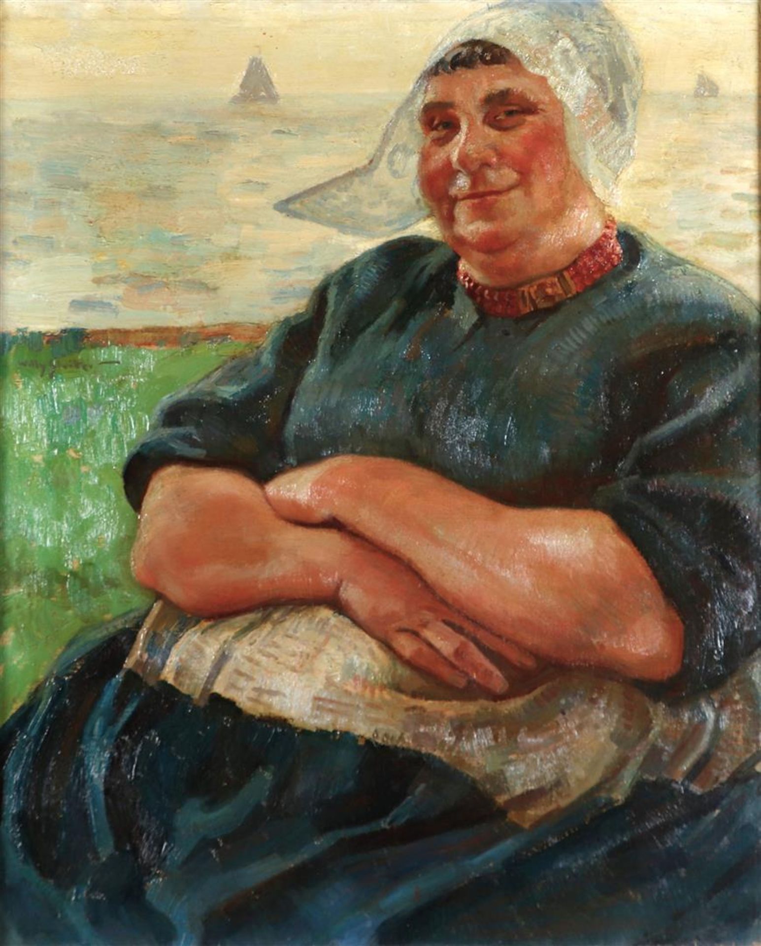 Willy Sluiter (Amersfoort 1873 - 1949 The Hague), A Volendam woman on the dike, signed (centre right