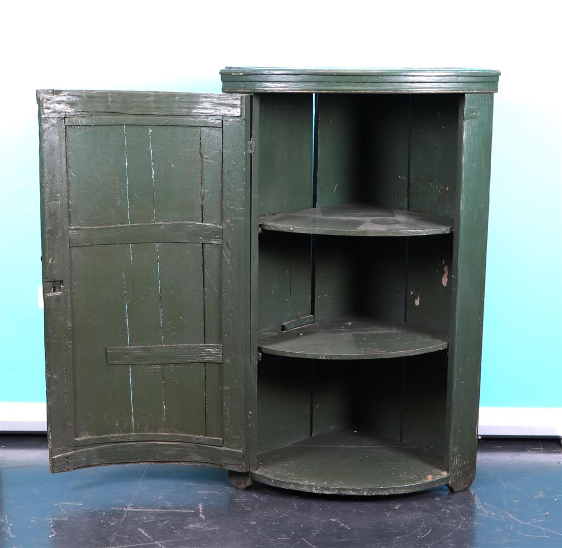 Green Lacquered Oak Corner Cabinet with Round Door (West Friesland, Ca. 1820) - Image 2 of 2