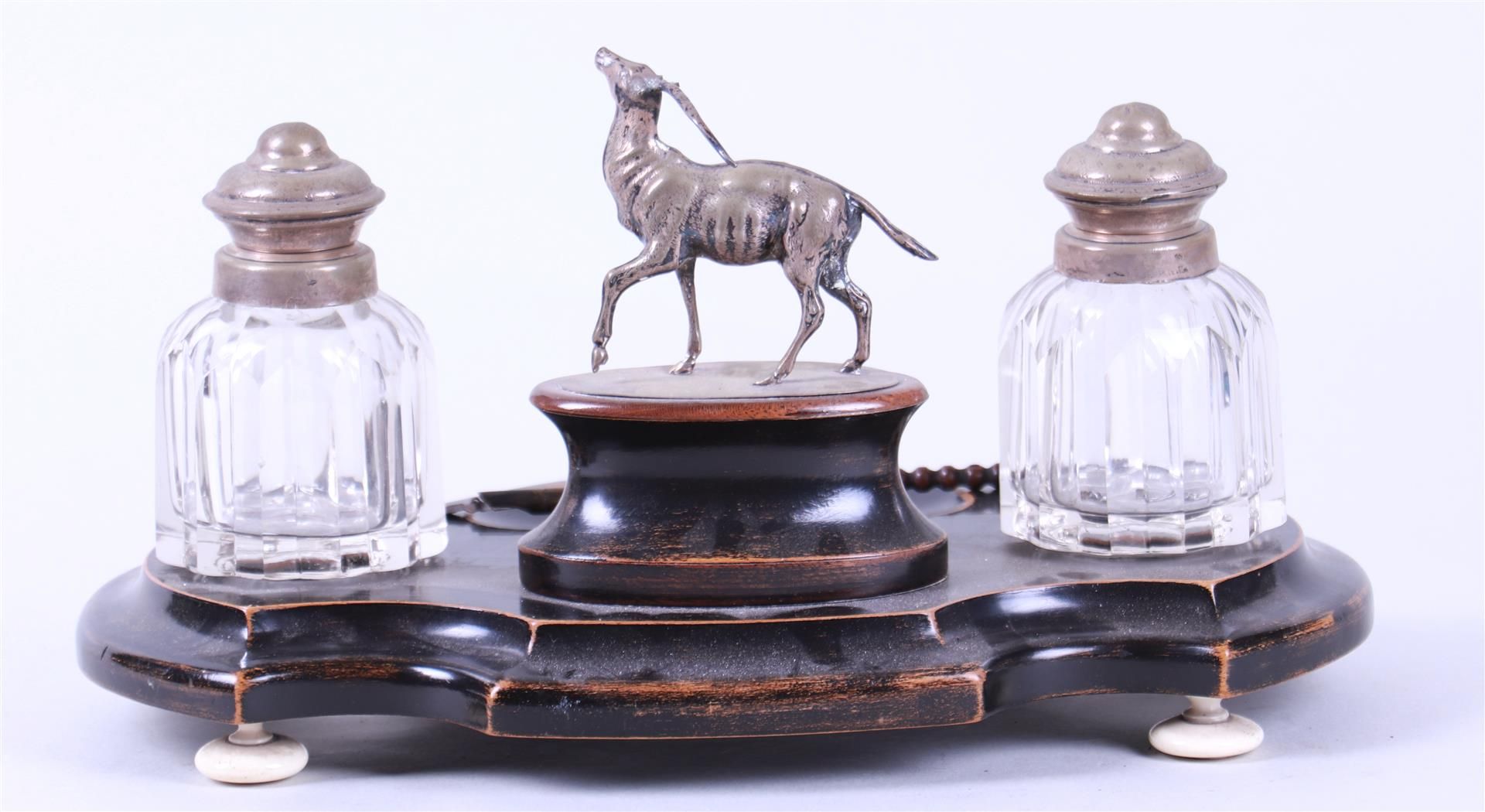 19th Century Inkstand with Silver Deer and Lids on Jars - Image 3 of 3