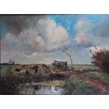 Martinus Leonardus Middelhoek (Zwijndrecht 1898 - 1986 Brielle), Grazing cattle near a fence,