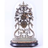 Brass Skeleton Clock Under an Antique Glass Bell Jar