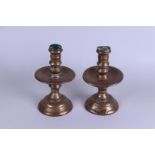 A set of large disc candlesticks. 19th century.
