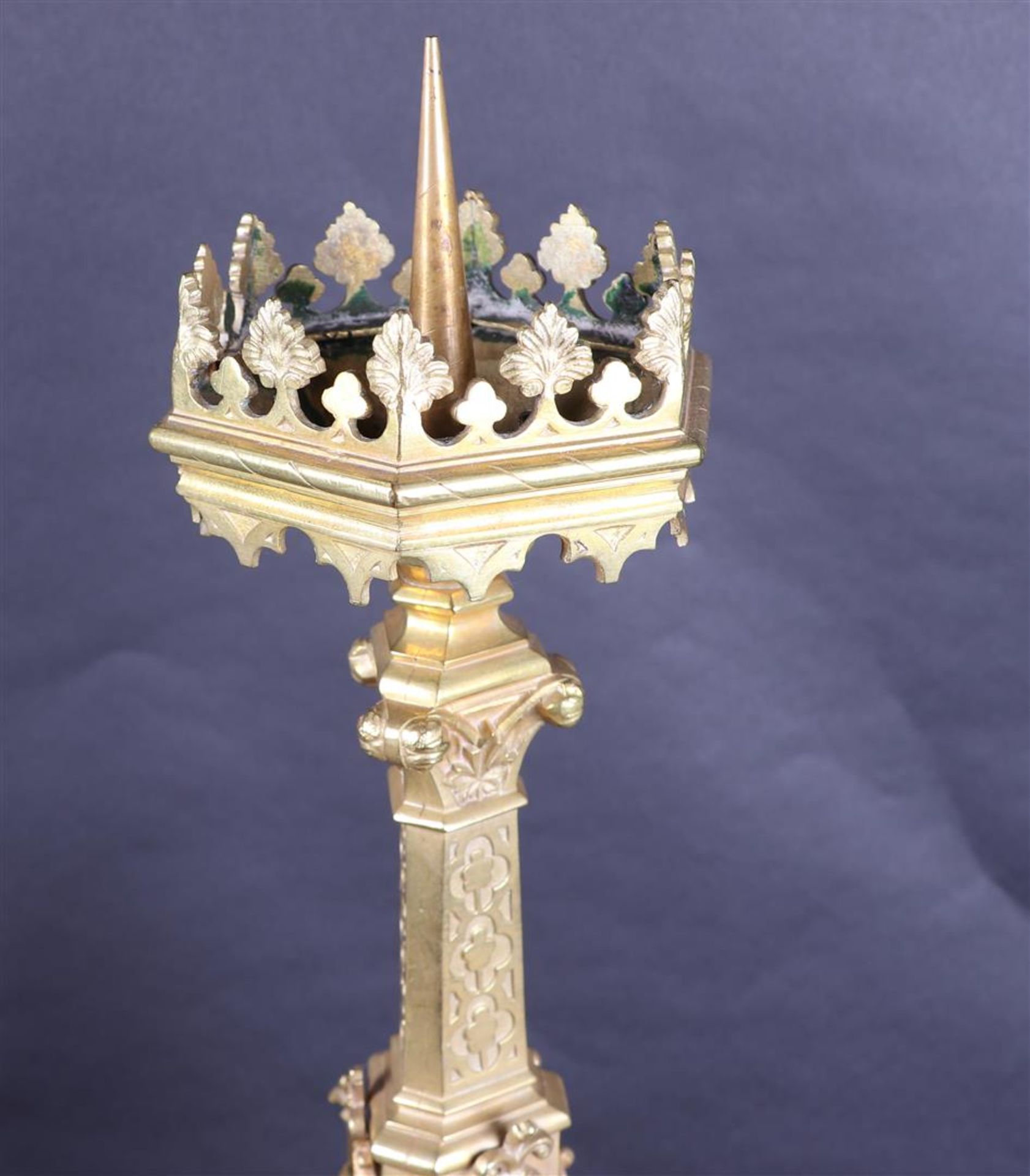 Neo-Gothic Ormolu Altar Candlestick with Images of Church Fathers (Approx. 1880) - Image 5 of 6