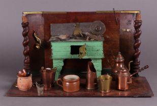 Miniature Tin Kitchen with Red Copper Accessories