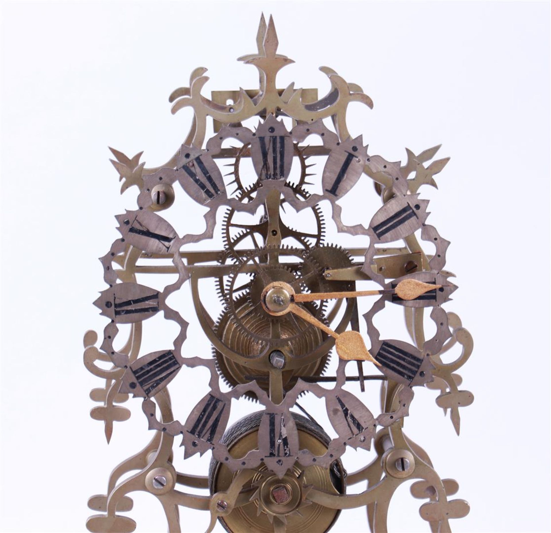 Brass Skeleton Clock Under an Antique Glass Bell Jar - Image 2 of 3