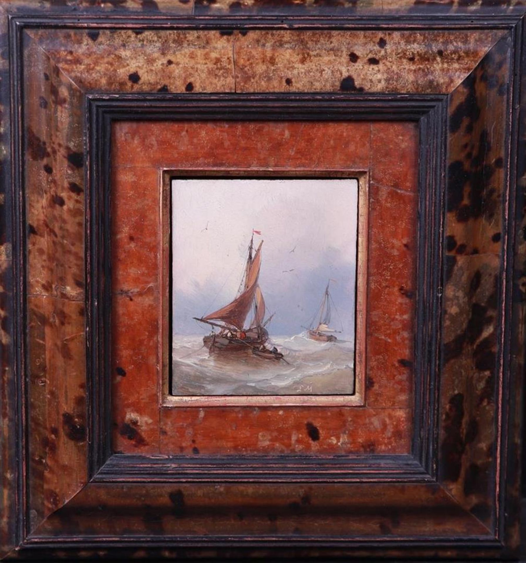 Louis Meijer (Amsterdam 1809 - 1866 Utrecht), Ships on rough seas, signed with initials (right wonde - Image 2 of 3