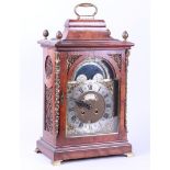 Walnut Veneered English Table Clock with Date Display and Brass Frames