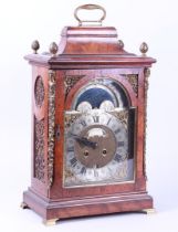 Walnut Veneered English Table Clock with Date Display and Brass Frames