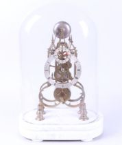 Brass Skeleton Clock Under Bell Jar on Marble Base