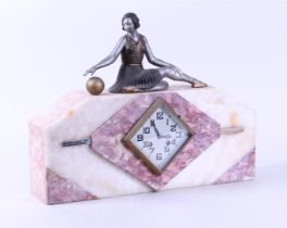 Marble Art Deco Mantelpiece with Sculpture of a Gymnast (Approx. 1920)