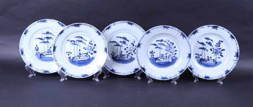 A set of five proscelain plates with landscape decor. China, 18th century.