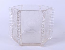 Six-Sided Glass Container for Candy with Bird and Floral Motif Decorations