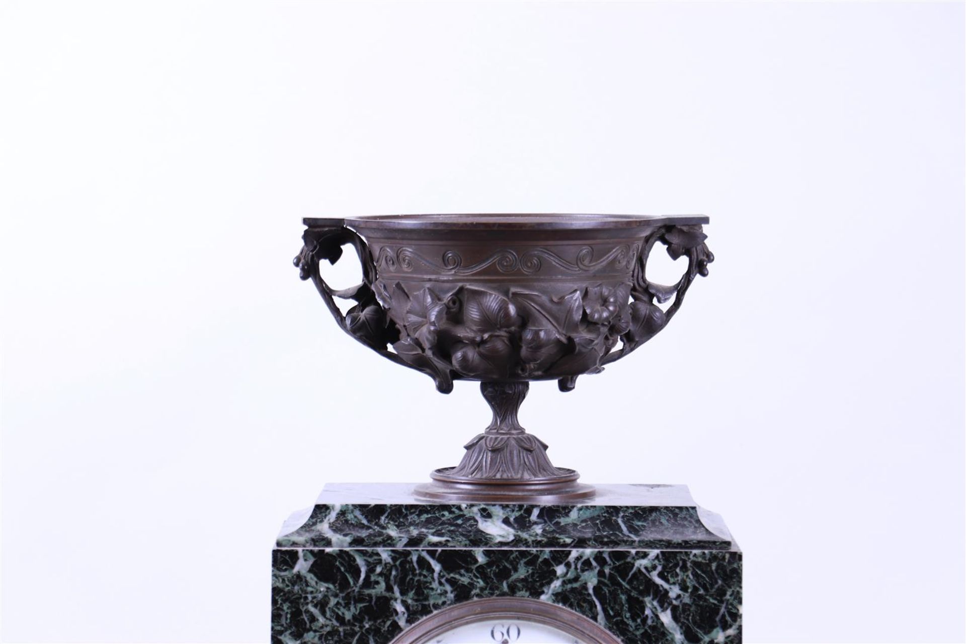 Marble Mantel Clock with a Bronze Chestnut Vase on Top (Ca. 1900) - Image 3 of 3