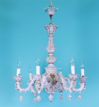 A five-armed porcelain chandelier decorated with flowers